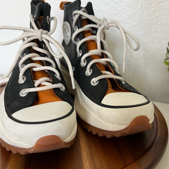 Womens 6 Converse Run Star Hike High Black Saffron Yellow Leather Shoe 568649C - Picture 4 of 15